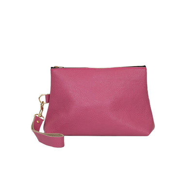 Handmade Leather Clutch Purse in Pink featuring zipper closure by Kerry Noel.
