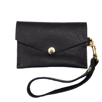 Closed View of Kerry Noël snap closure wallet with leather card case wallet capacity in Black.