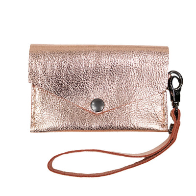 Closed View of Kerry Noël snap closure wallet with leather card case wallet keychain in Rose Gold.