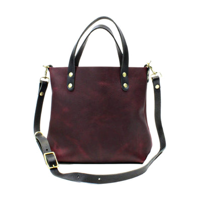 Leather Crossbody Handbags in Burgundy and Black Full Grain Leather by Kerry Noel. 
