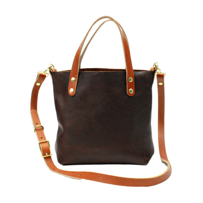 Small Leather Tote Bags in Dark Brown Full Grain Leather by Kerry Noel.