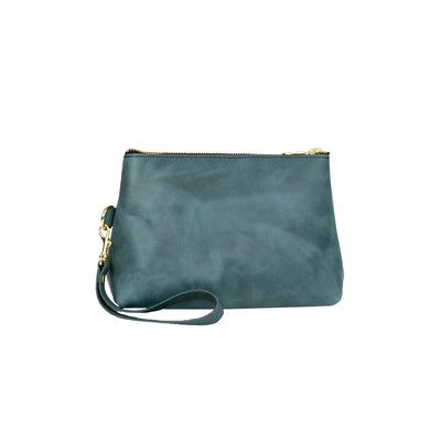 Handmade Leather Wristlet Clutch in Distressed Blue featuring Zipper closure by Kerry Noel.