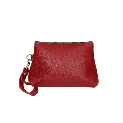 Handmade Leather Clutch in Red Purse featuring zipper closure by Kerry Noel.