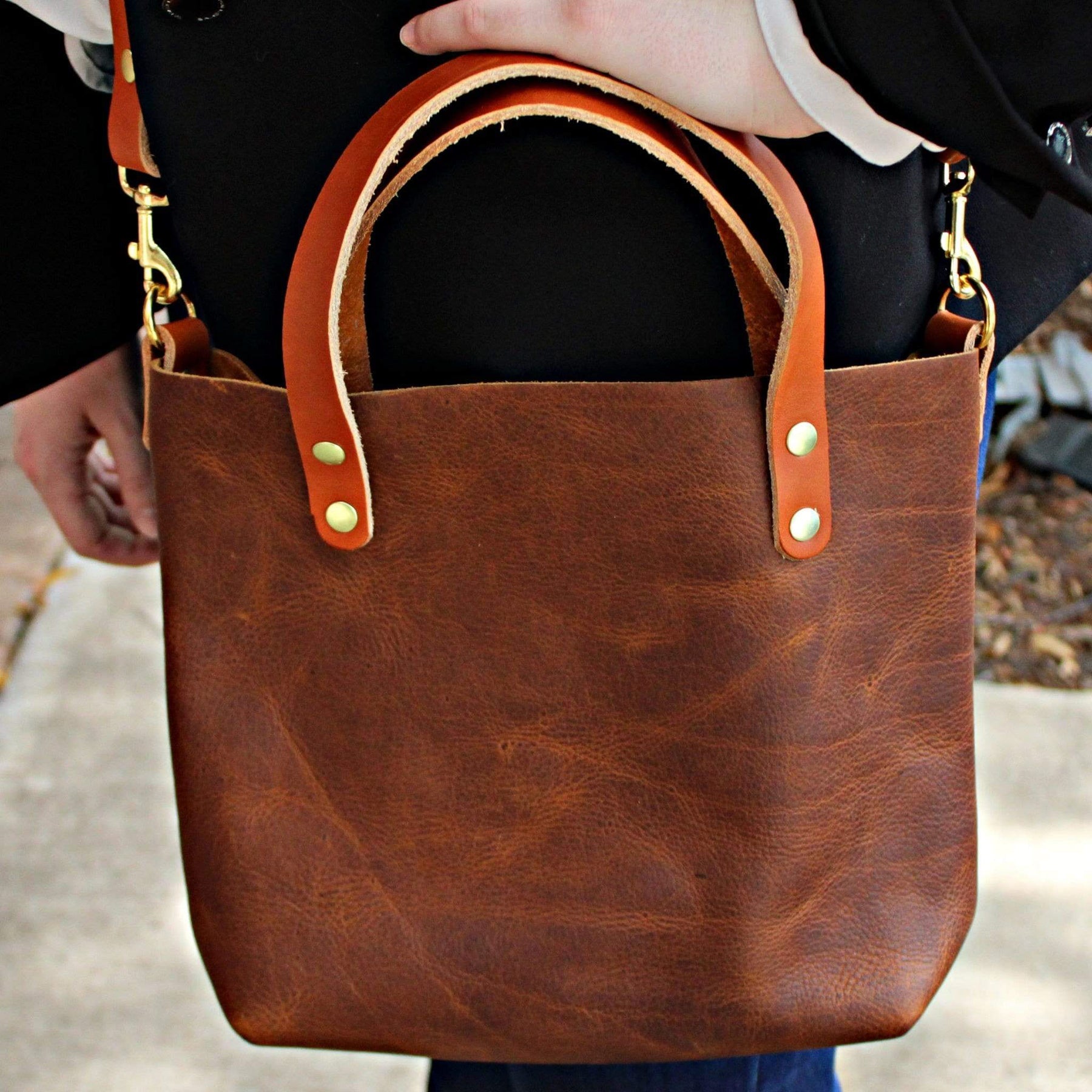 Veg Tan Leather Flap Over Handbag - Crossbody or Shoulder