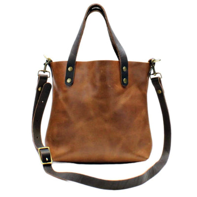 Leather Crossbody Tote in Tan Pull Up Full Grain Leather by Kerry Noel. 