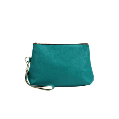 Handmade Leather Clutch Bag in Turquoise featuring zipper closure by Kerry Noel.