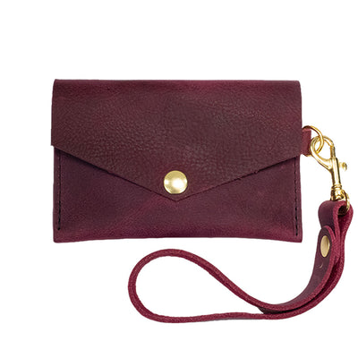 Closed View of Kerry Noel snap closure wallet with leather card case wallet womens capacity in Burgundy.