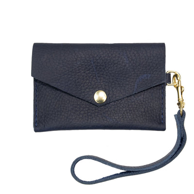 Closed View of Kerry Noel snap closure wallet with card case wallet keychain in Navy.