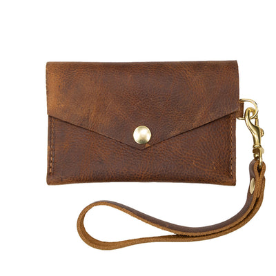 Closed View of Kerry Noel snap closure wallet with leather card case wallet womens capacity in Tan.