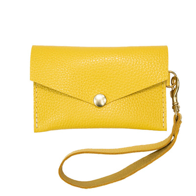 Closed View of Kerry Noel snap closure wallet with leather card case wallet womens capacity in Yellow.